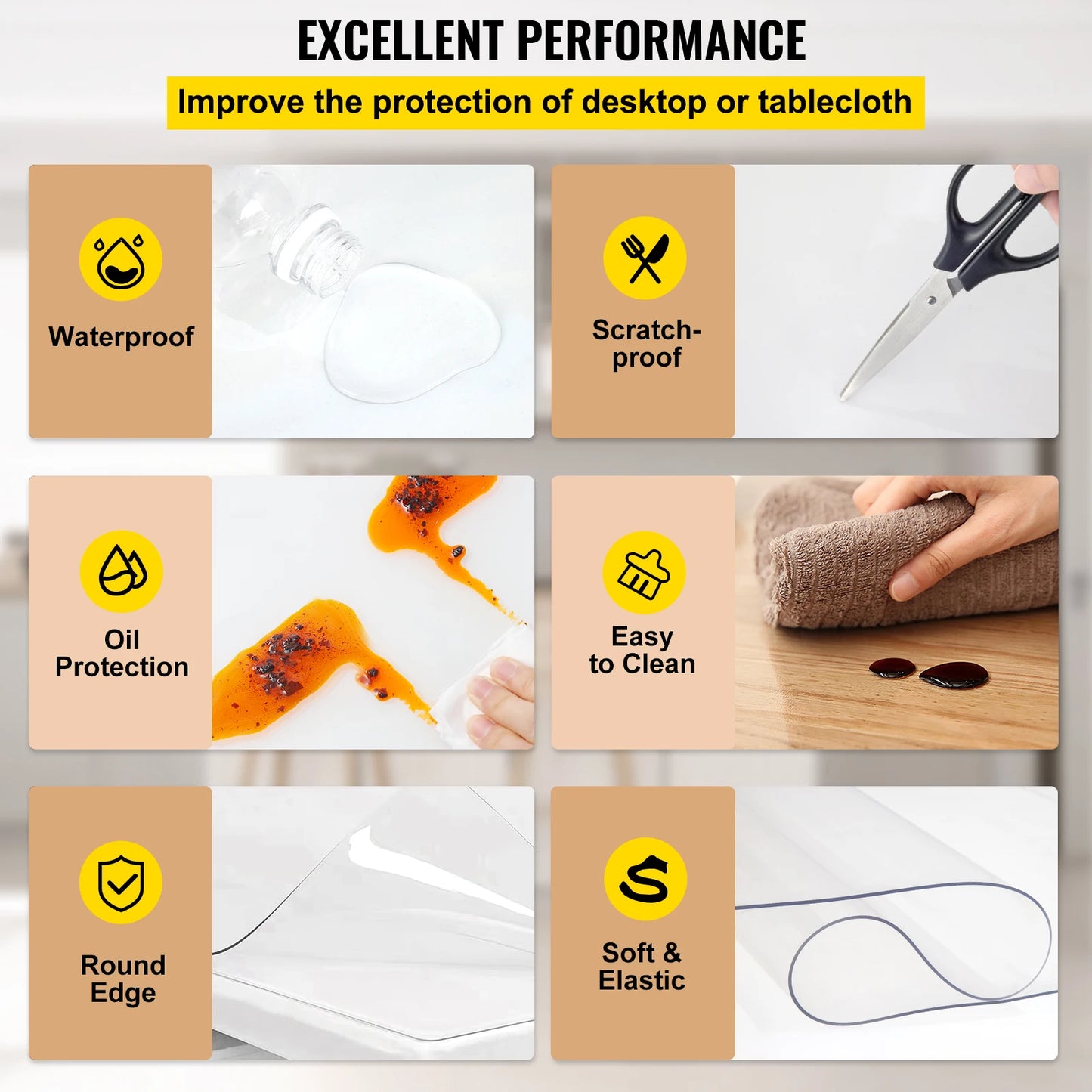 Transparent PVC Table Cloth Desk Protector Waterproof Oilproof For Dining