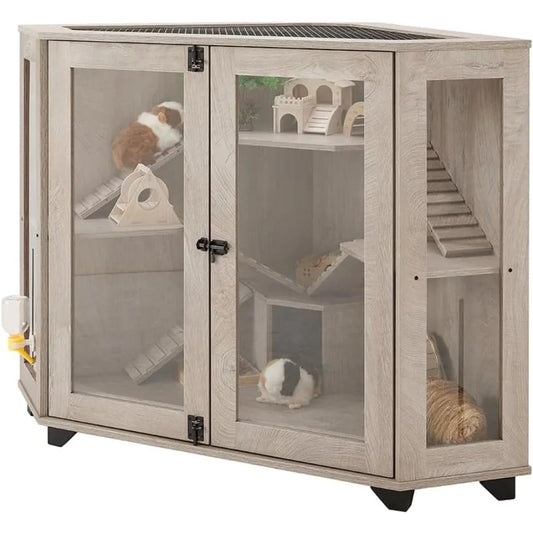 NONECN Corner Small Animal Cage With Ramp And Clear Acrylic