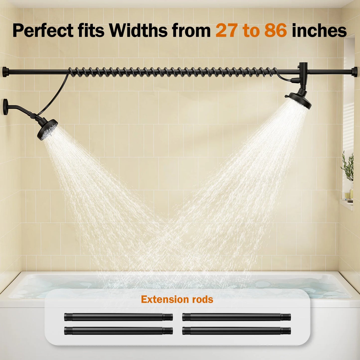 Tandem Dual Shower Head For Couples With Adjustable Slider High Pressure