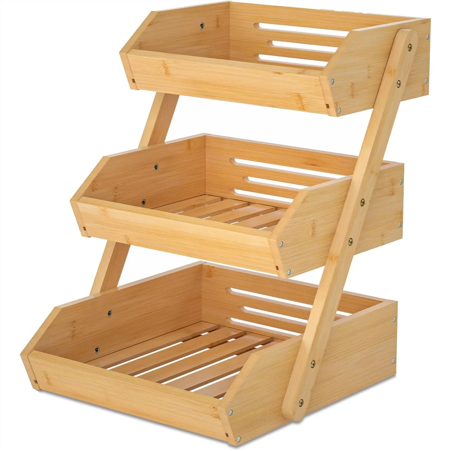 Three-Tier Bamboo Fruit Basket Stand for Countertop Display