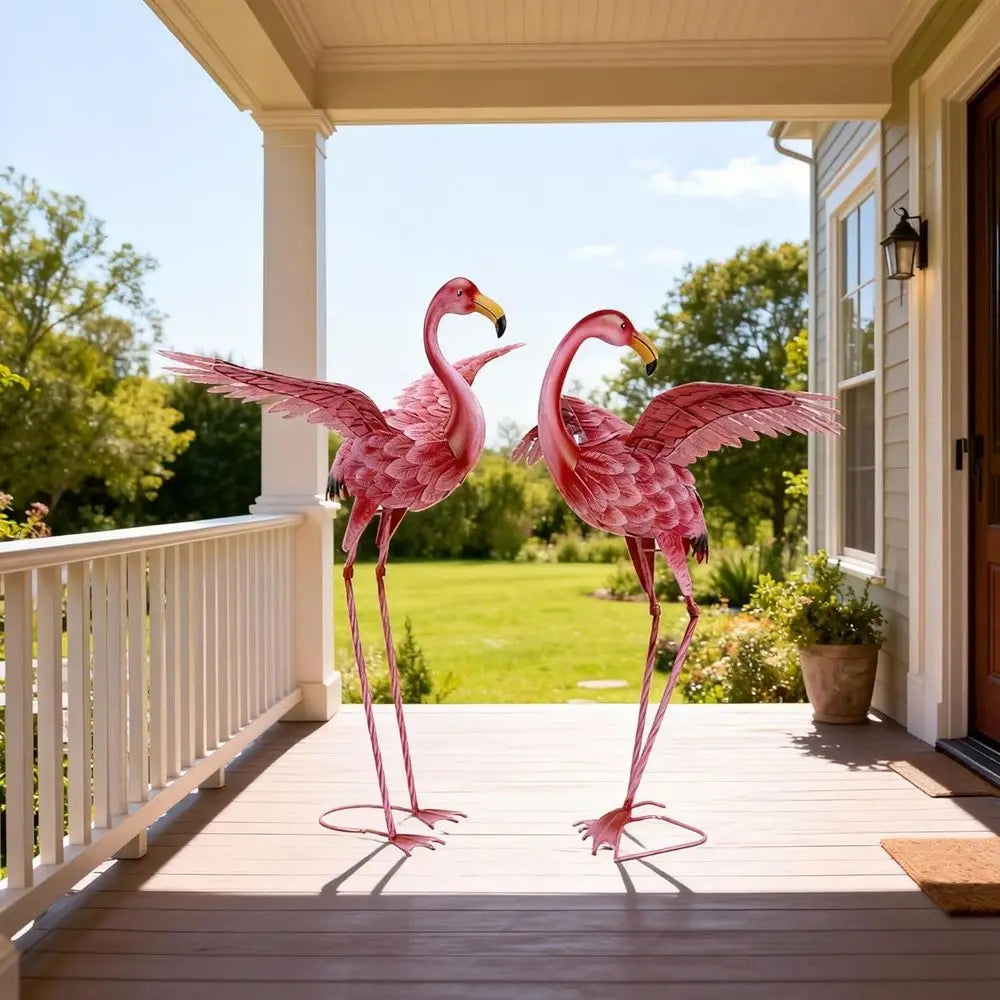 Metal Flamingo Yard Decor Set Of 2 For Garden Ornaments