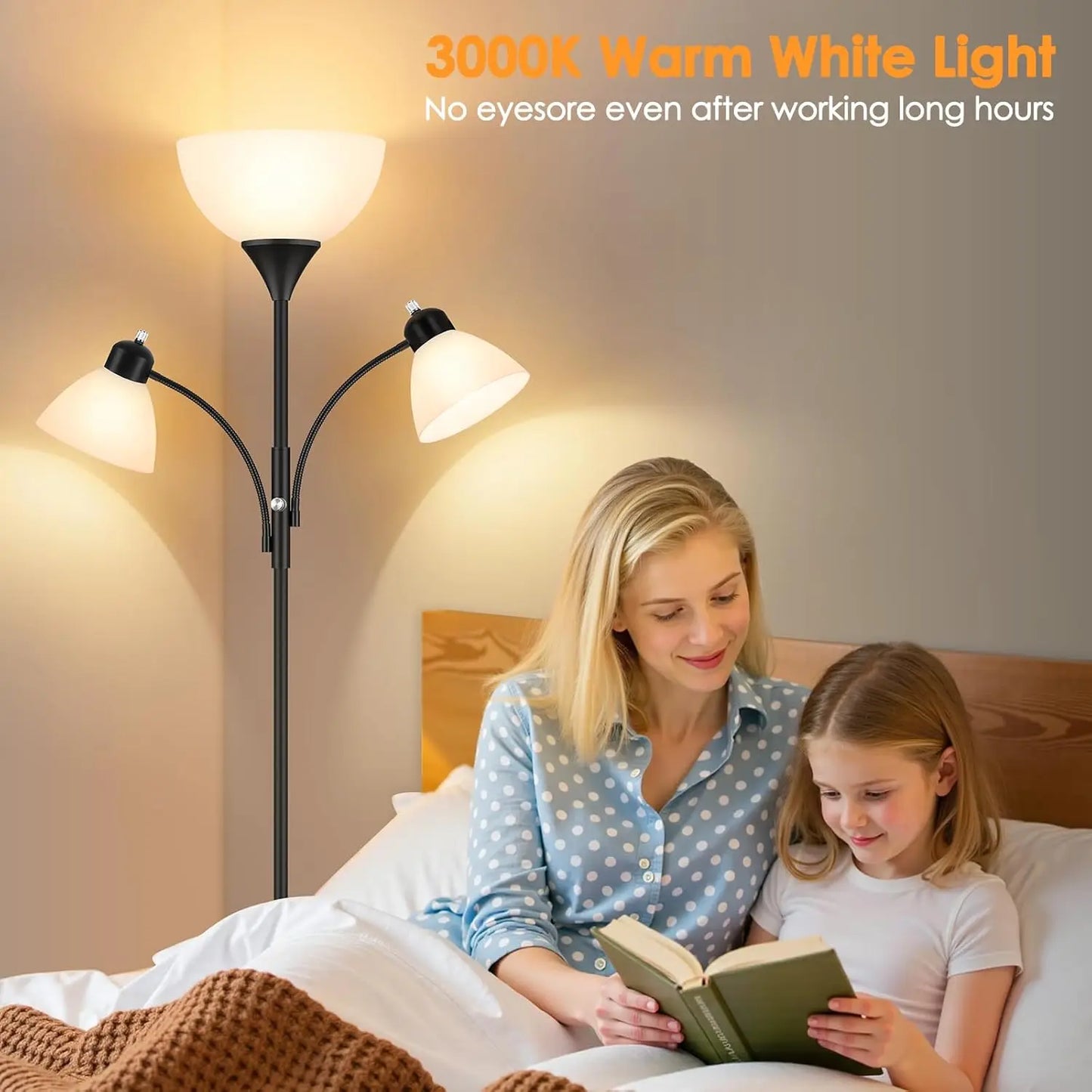 Dimmable Floor Lamp With Two Reading Lights For Living Room