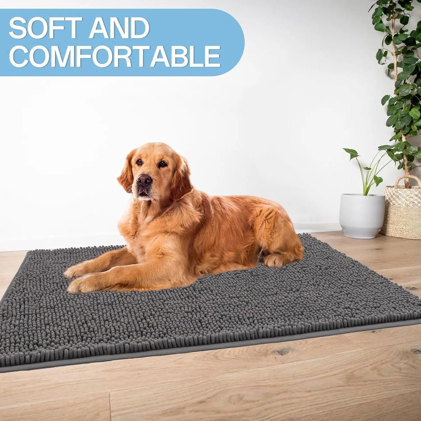 Large Absorbent Dog Door Mat for Muddy Paws, Quick Dry Non-Slip Chenille Rug, Machine Washable Indoor Entryway Floor Mat