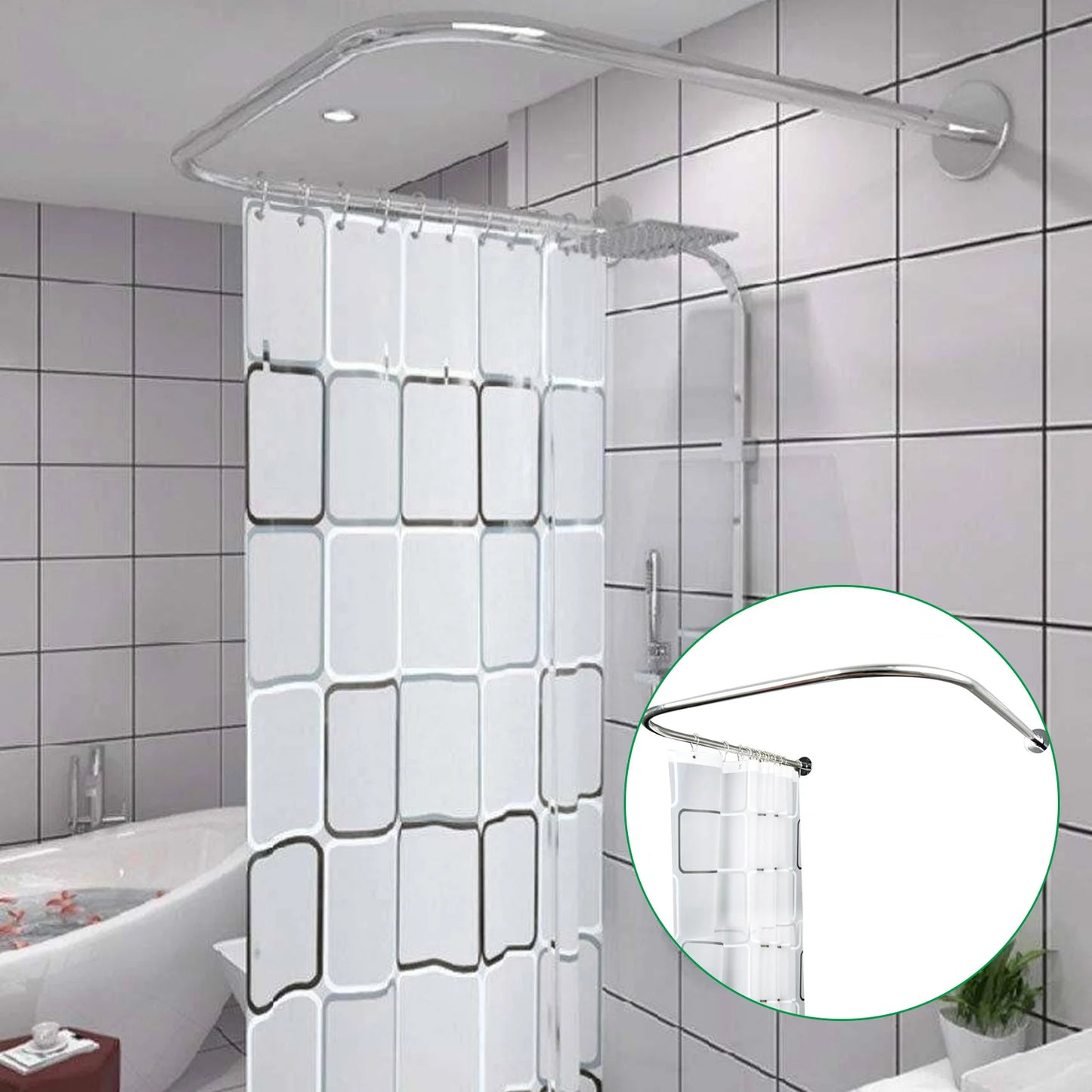Stainless Steel U Shape Shower Curtain Bar Adjustable Curved Bathroom