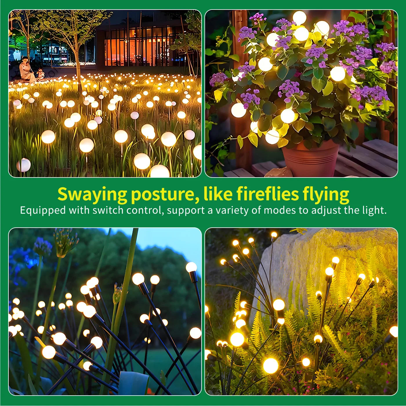 8-Head Solar Firefly Lights Outdoor Garden Pathway
