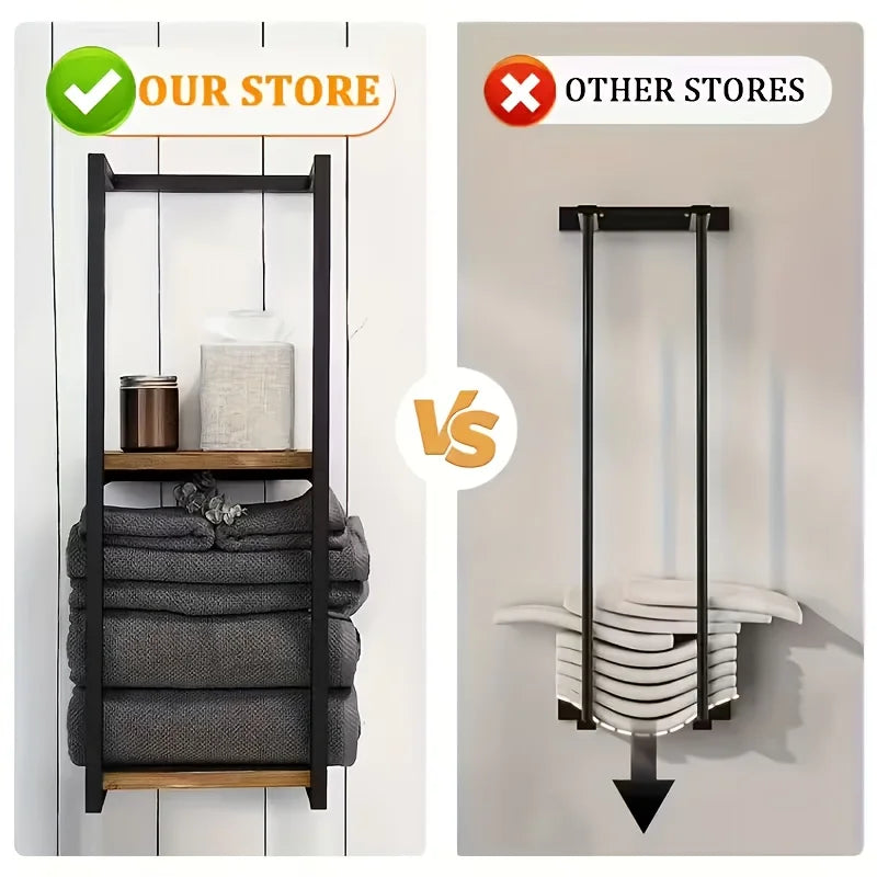 French Country Two Layer Carbon Steel Wall Mounted Towel Rack