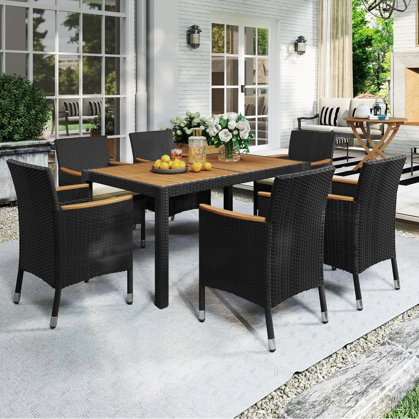 Outdoor Acacia Wood Patio Dining Set With Soft Cushions