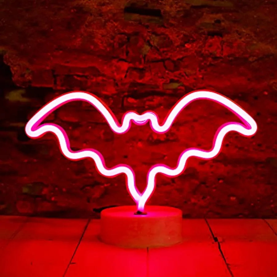 LED Neon Bat Lights Bat Shaped Sign Night Light Battery Operated