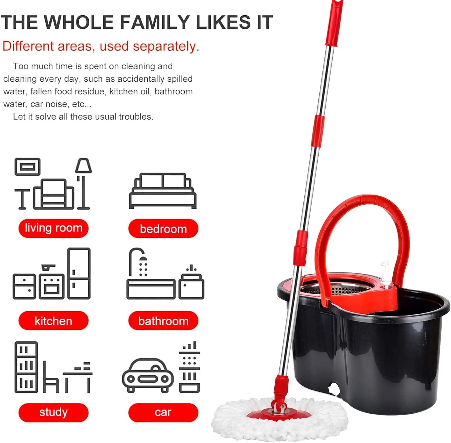 NONECN 360 Spin Mop Bucket With Wring System Microfiber Heads