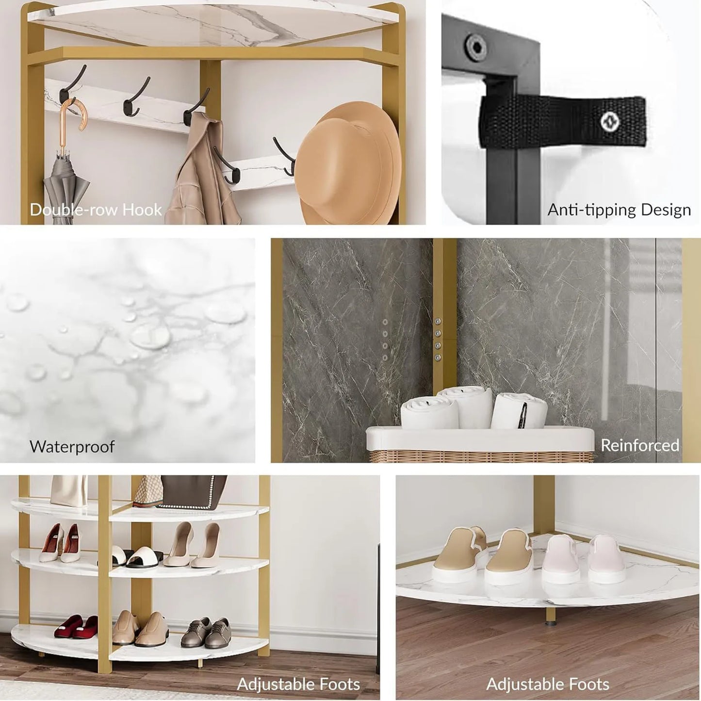 HiMISS Corner Coat Rack Stand Hall Tree With 6 Hooks