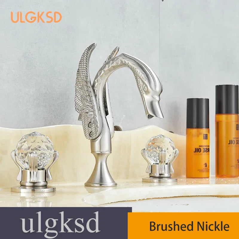 Ulgksd Swan Shape Bathroom Faucet With Crystal Handles Hot Cold