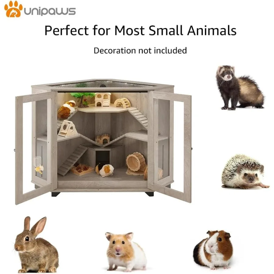 NONECN Corner Small Animal Cage With Ramp And Clear Acrylic