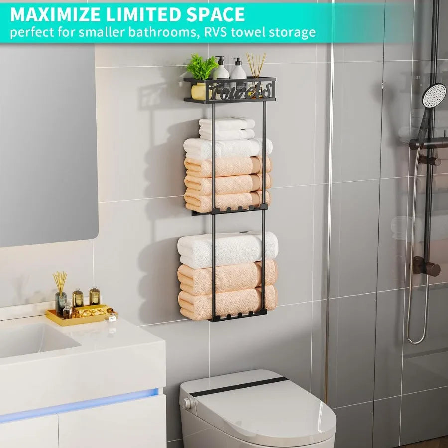 XIUWO 3 Tier Towel Rack Over Door Wall Mount Organizer