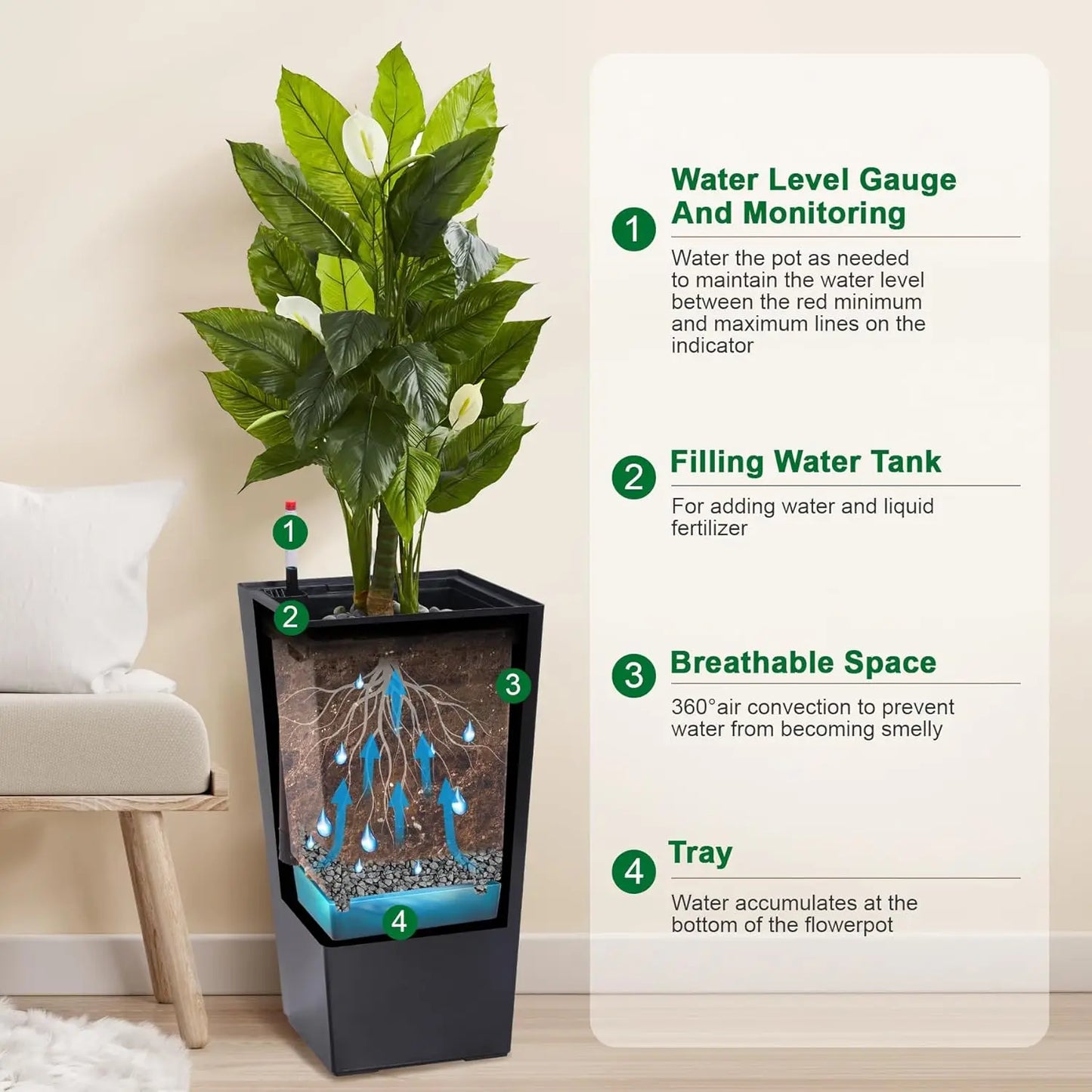 HobbyLane Taper Planter With Shelf Insert For Indoor Outdoor