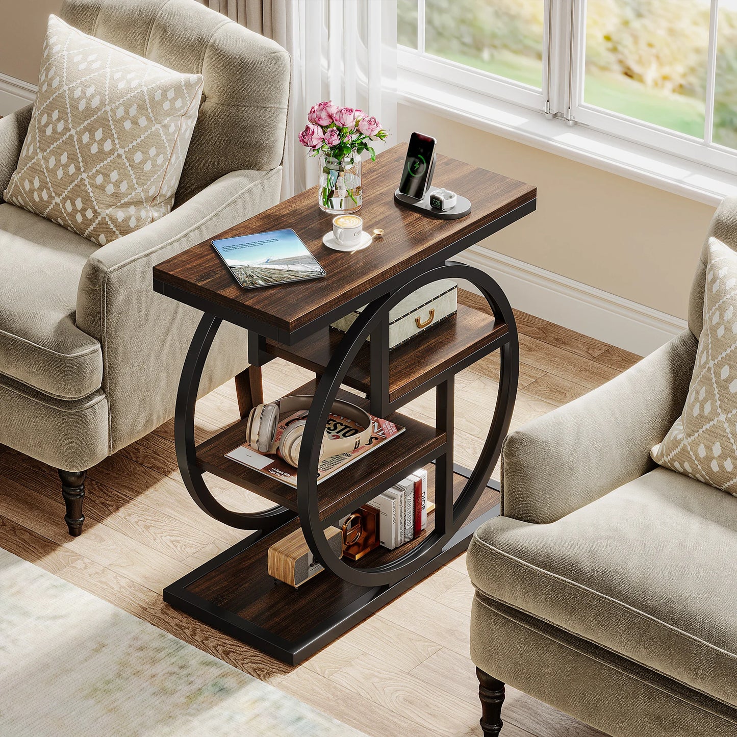 Tribesigns End Table With Storage Shelves For Living Room