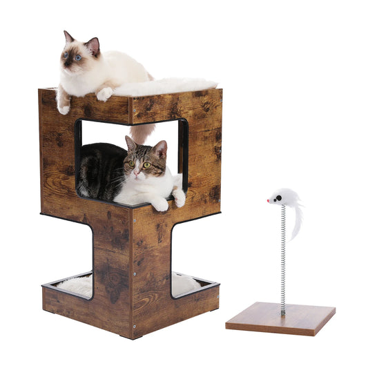 PAWZ Road Wood Cat Condo With Scratching Pad Cat Tree