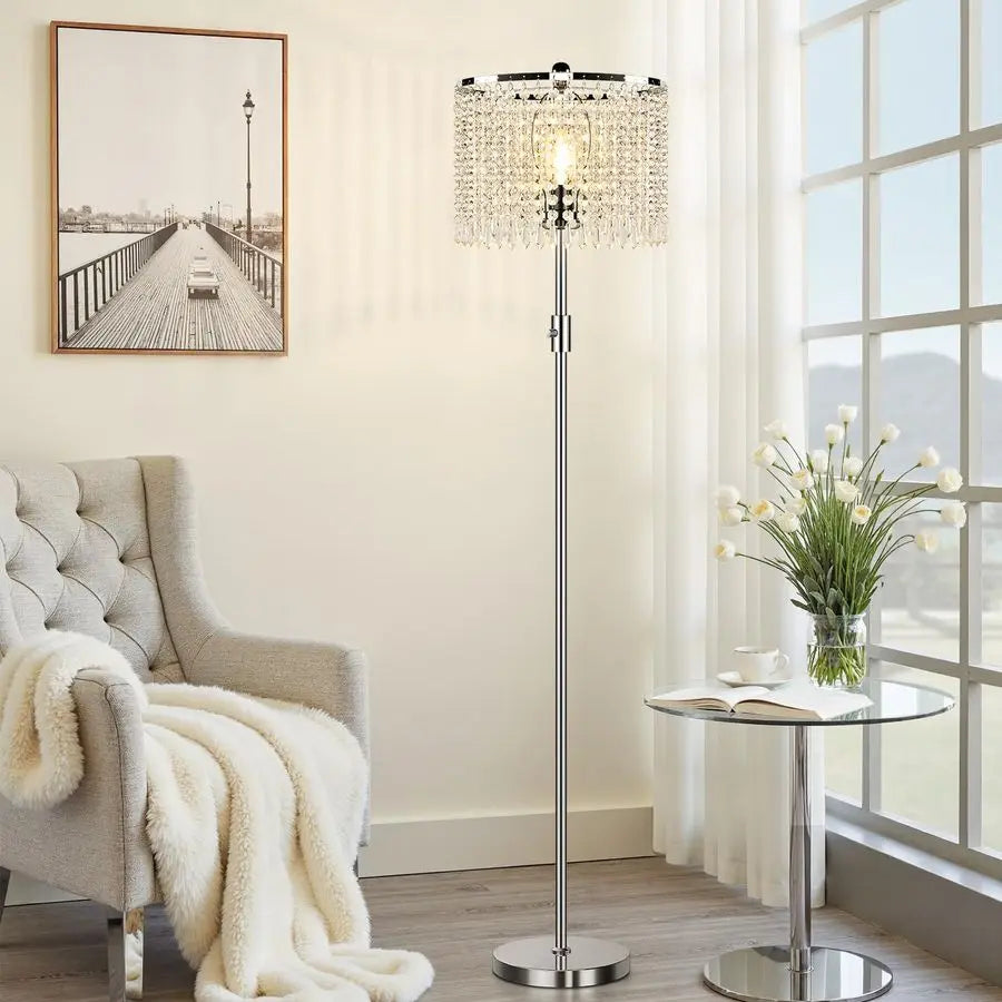 Dimmable Crystal Floor Lamp For Living Room With Knob Switch