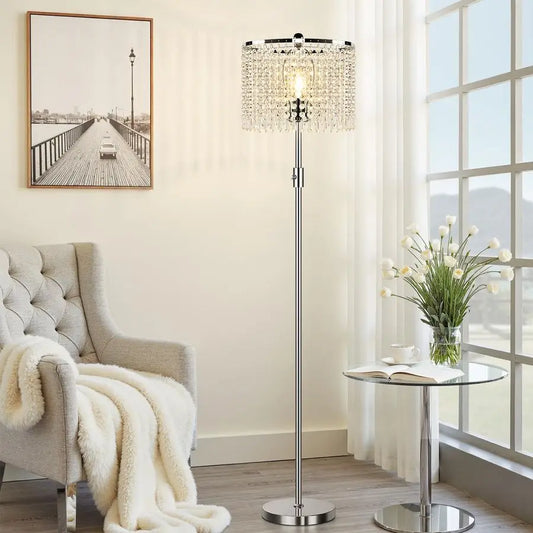 Dimmable Crystal Floor Lamp For Living Room With Knob Switch