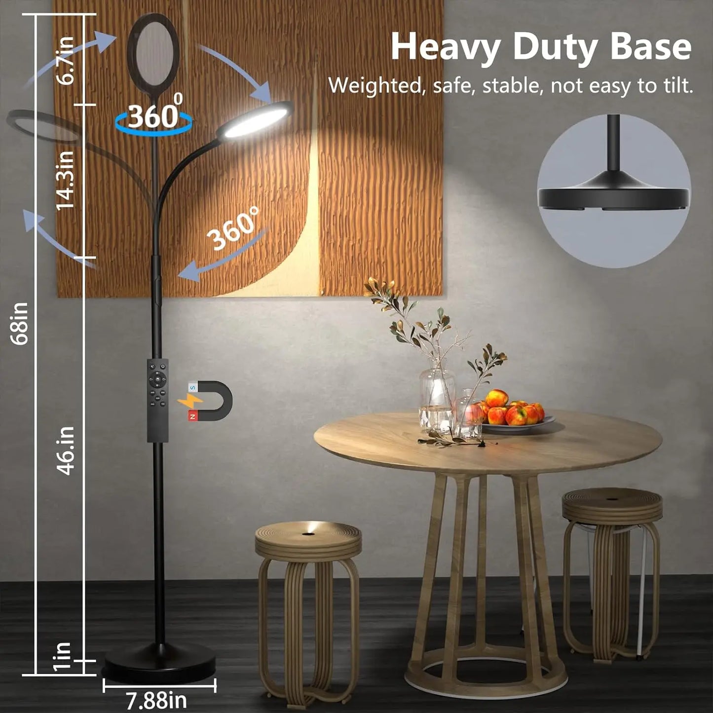 Led Floor Lamp With Remote Dimmable Gooseneck For Living Room