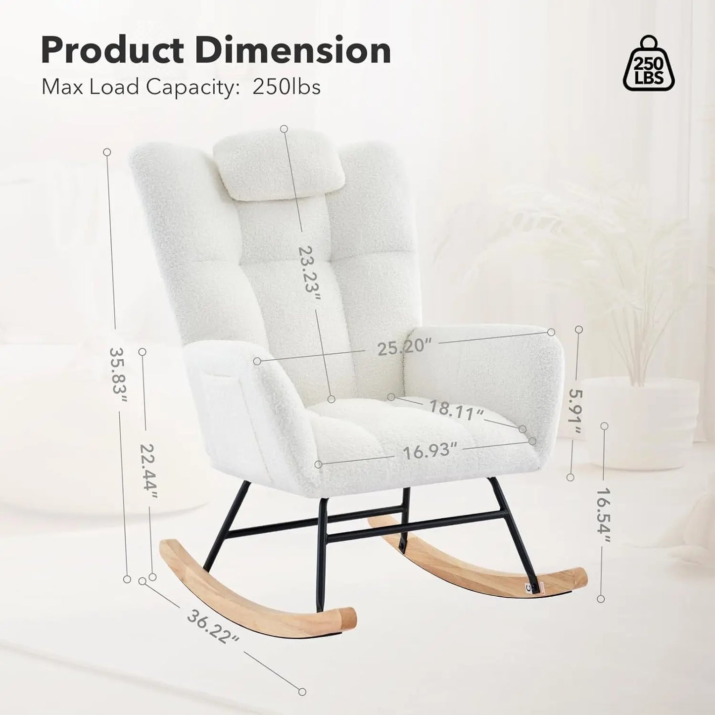 Studyset Modern Upholstered Nursery Rocking Chair With Side Pocket
