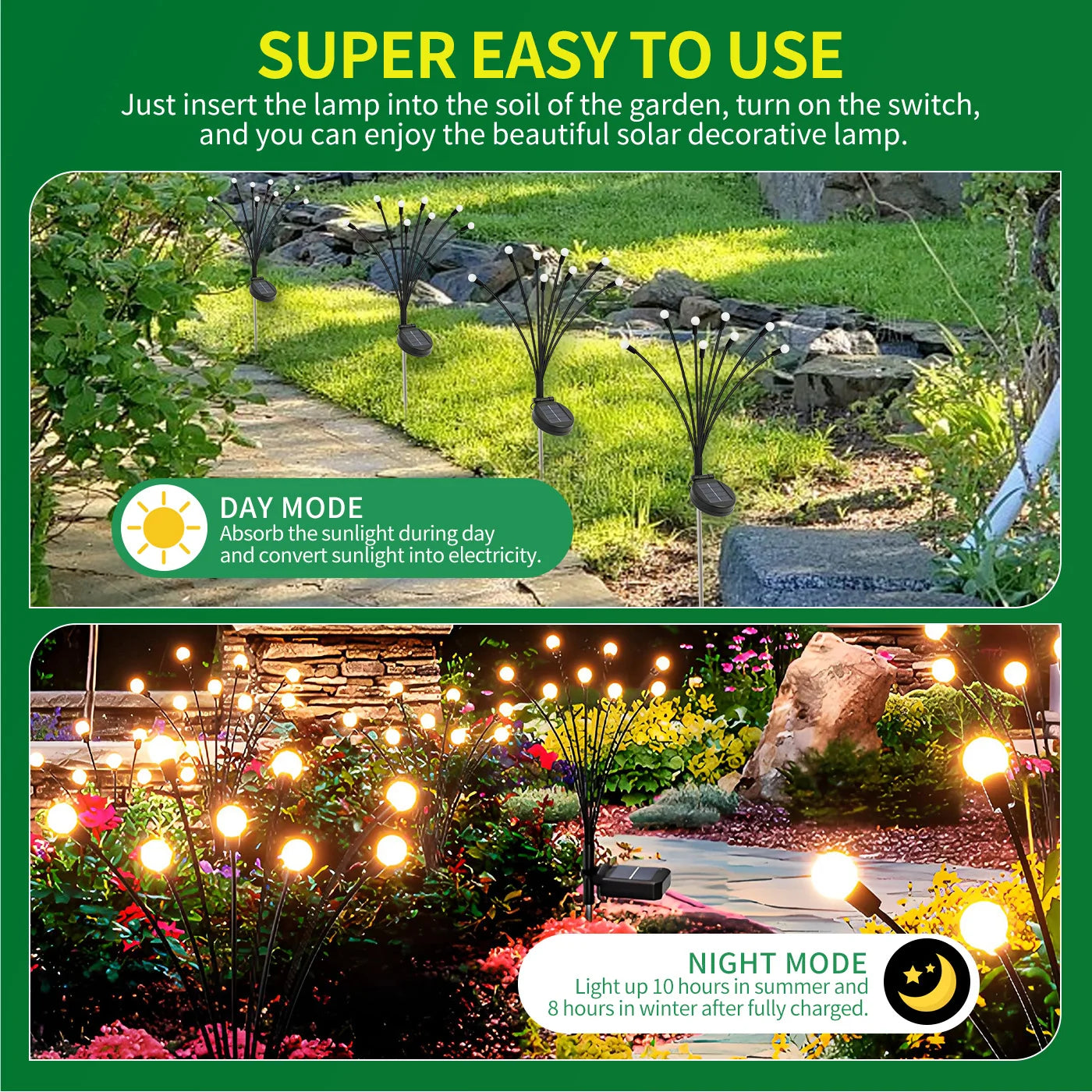 8-Head Solar Firefly Lights Outdoor Garden Pathway