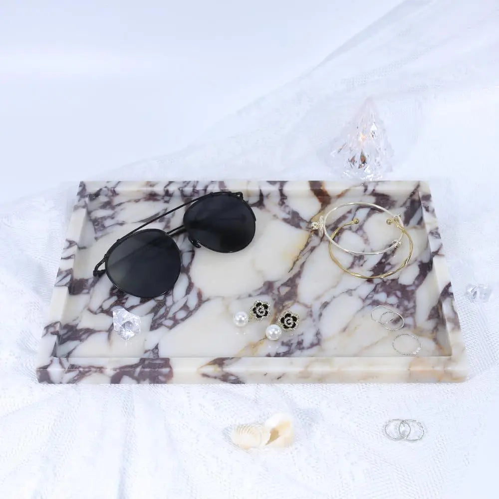 Natural Marble Vanity Tray Jewelry Organizer For Bathroom