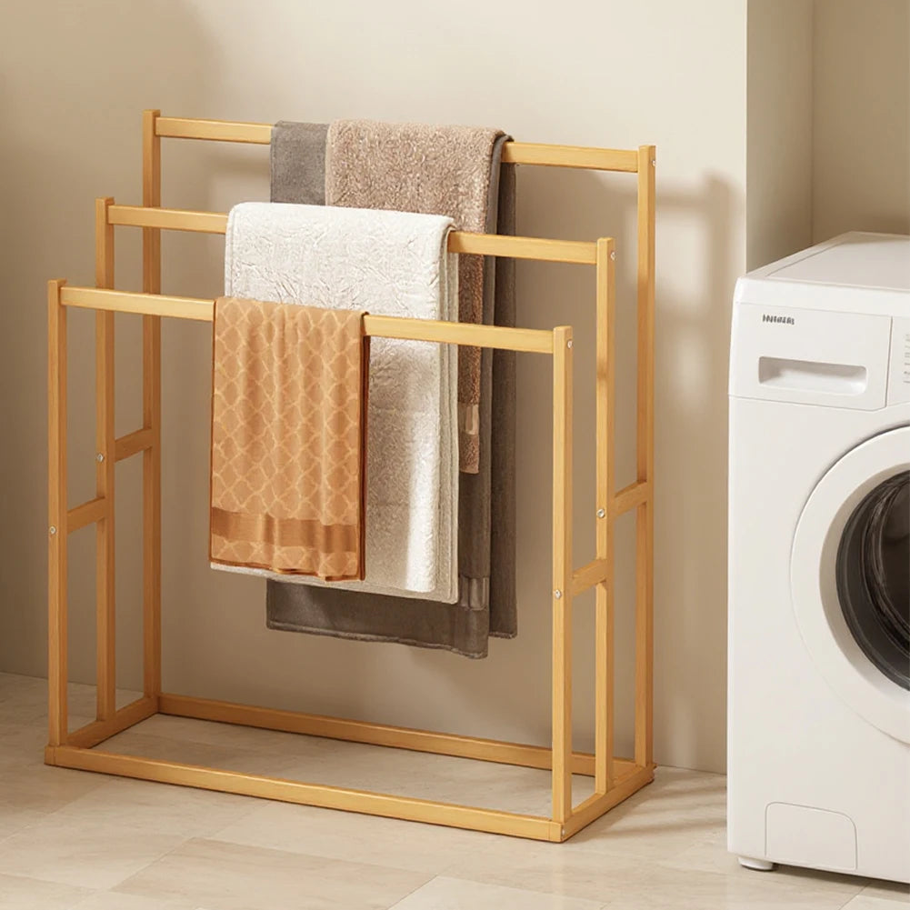 Wooden Three Tier Vertical Towel Rack Floor Freestanding