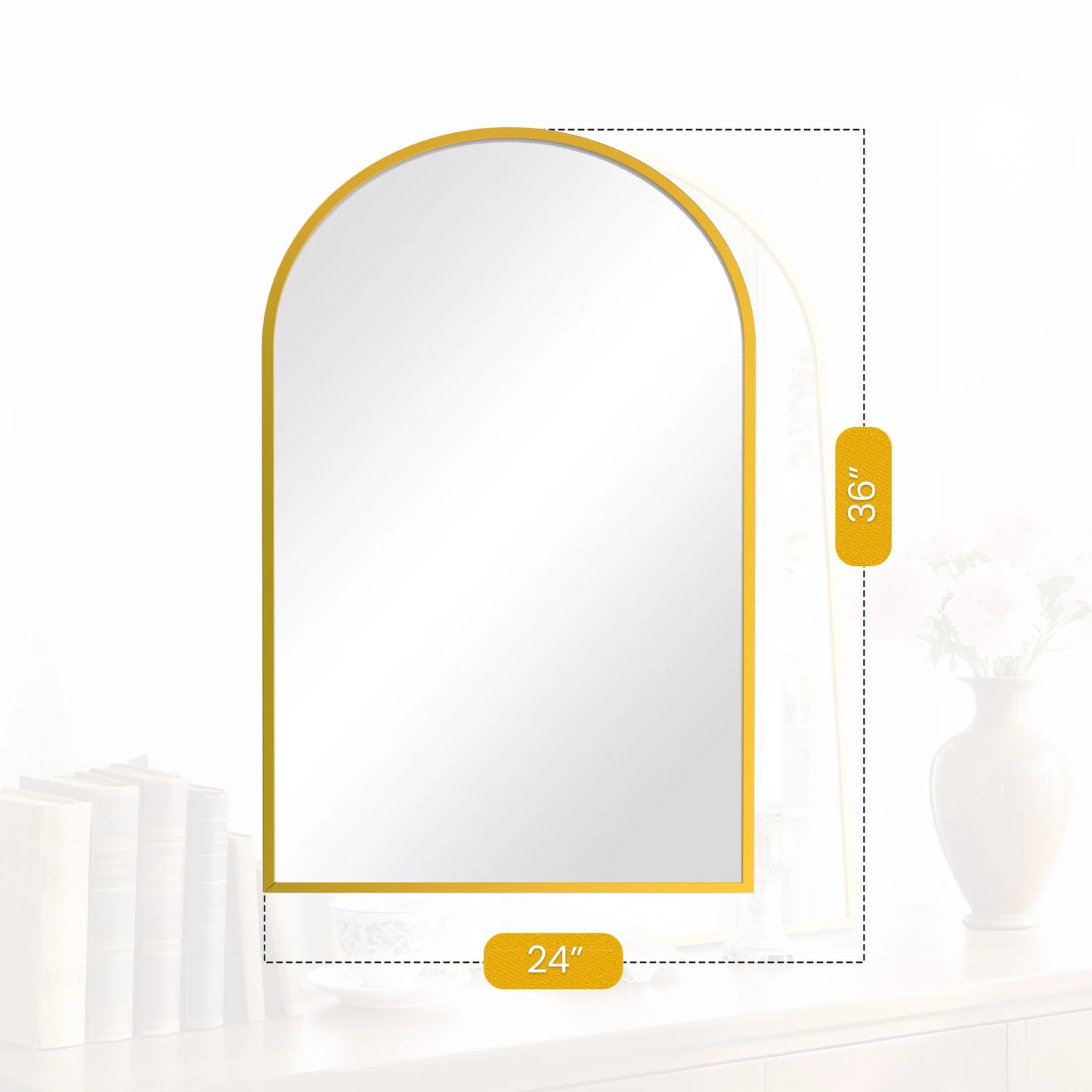 JHK Arched Mirror With Matte Metal Frame For Wall Mount