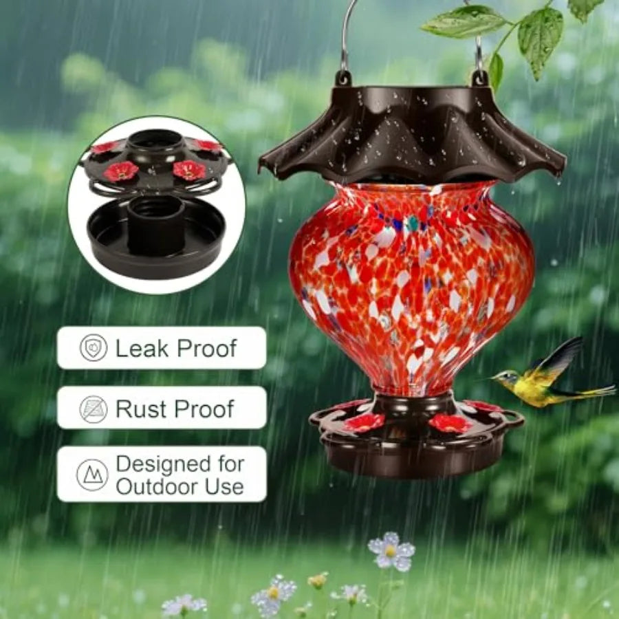 SHXI Solar Hummingbird Feeder Outdoor LED Leak-Proof Rustproof