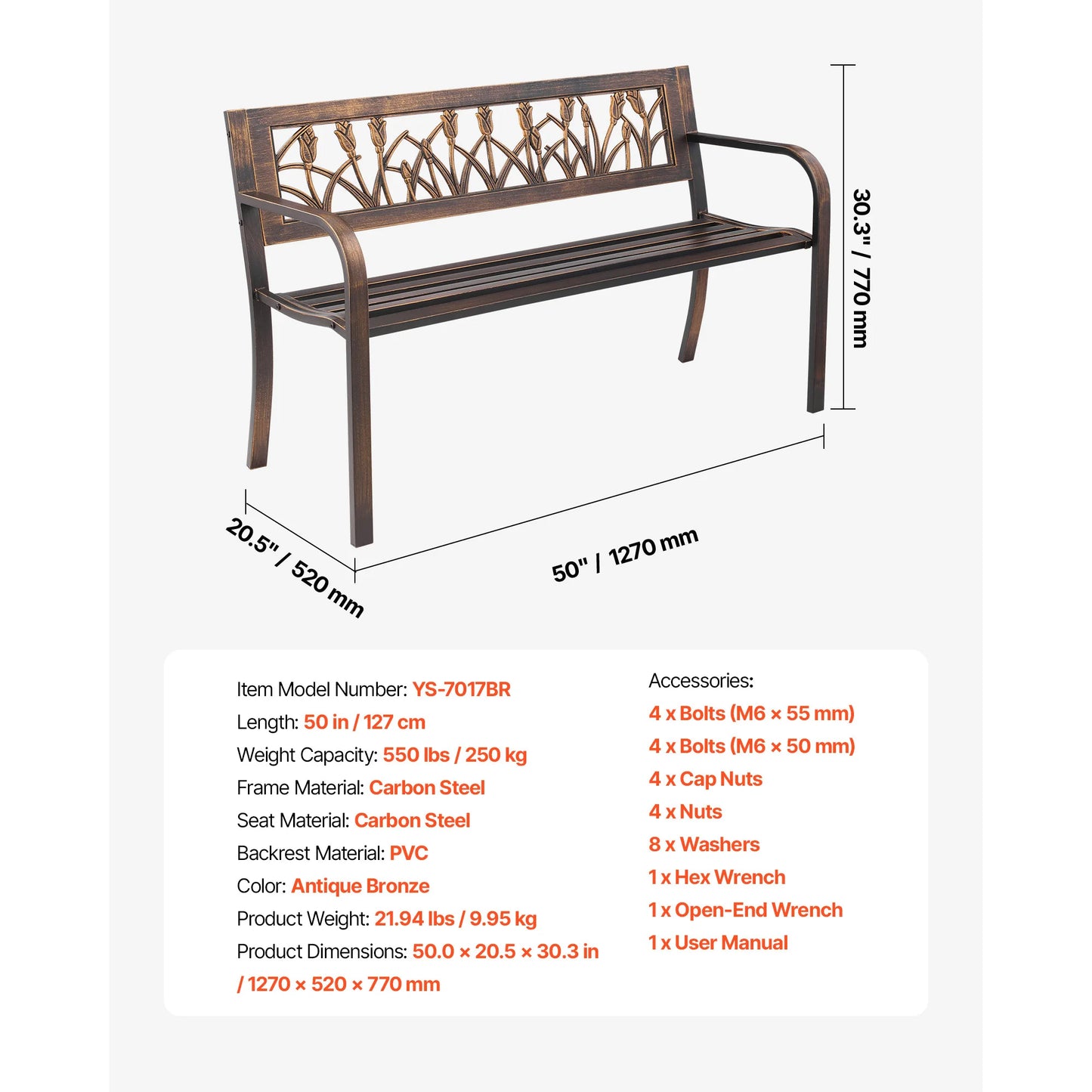 SucceBuy Outdoor Wood and Metal Garden Bench