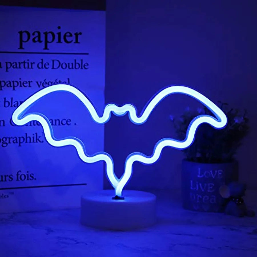 LED Neon Bat Lights Bat Shaped Sign Night Light Battery Operated