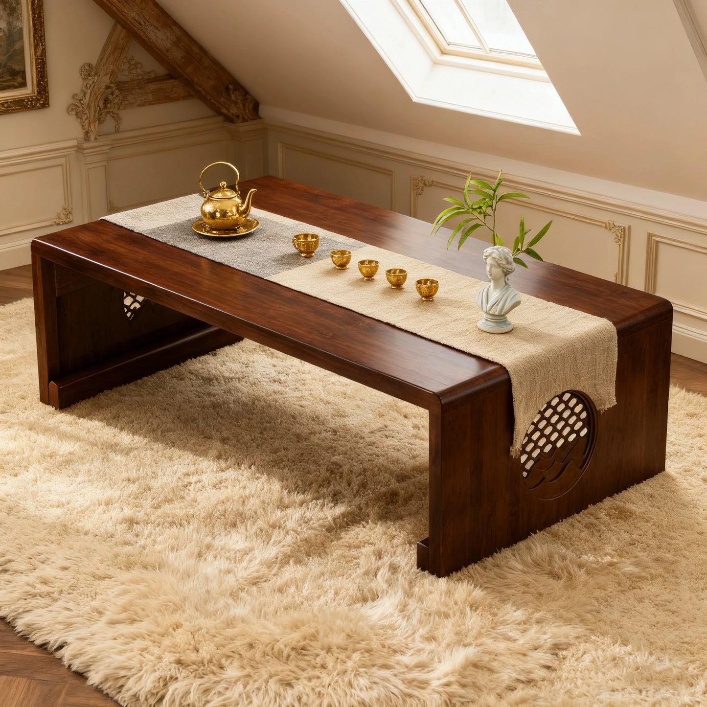 Foldable Low Floor Table Wooden Japanese Style Tea Table