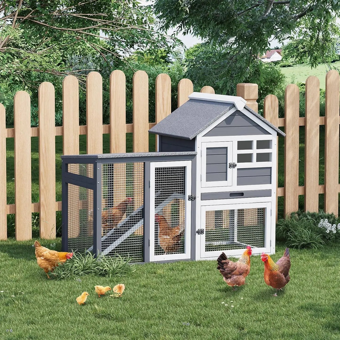 HiMISSCN Wooden Rabbit Hutch Indoor Outdoor Cage