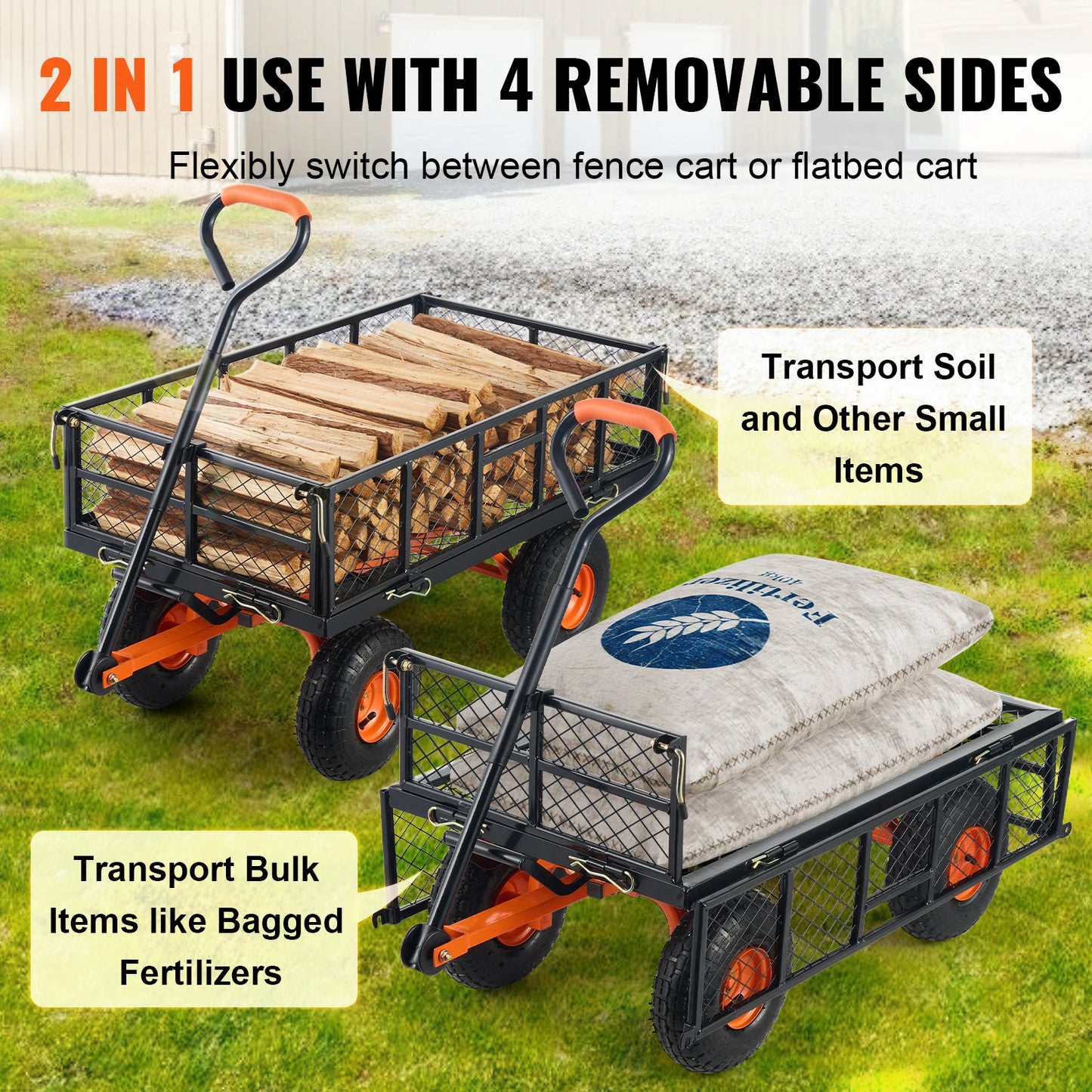 SucceBuy Garden Cart Sturdy Metal Utility Wagon Wheelbarrow