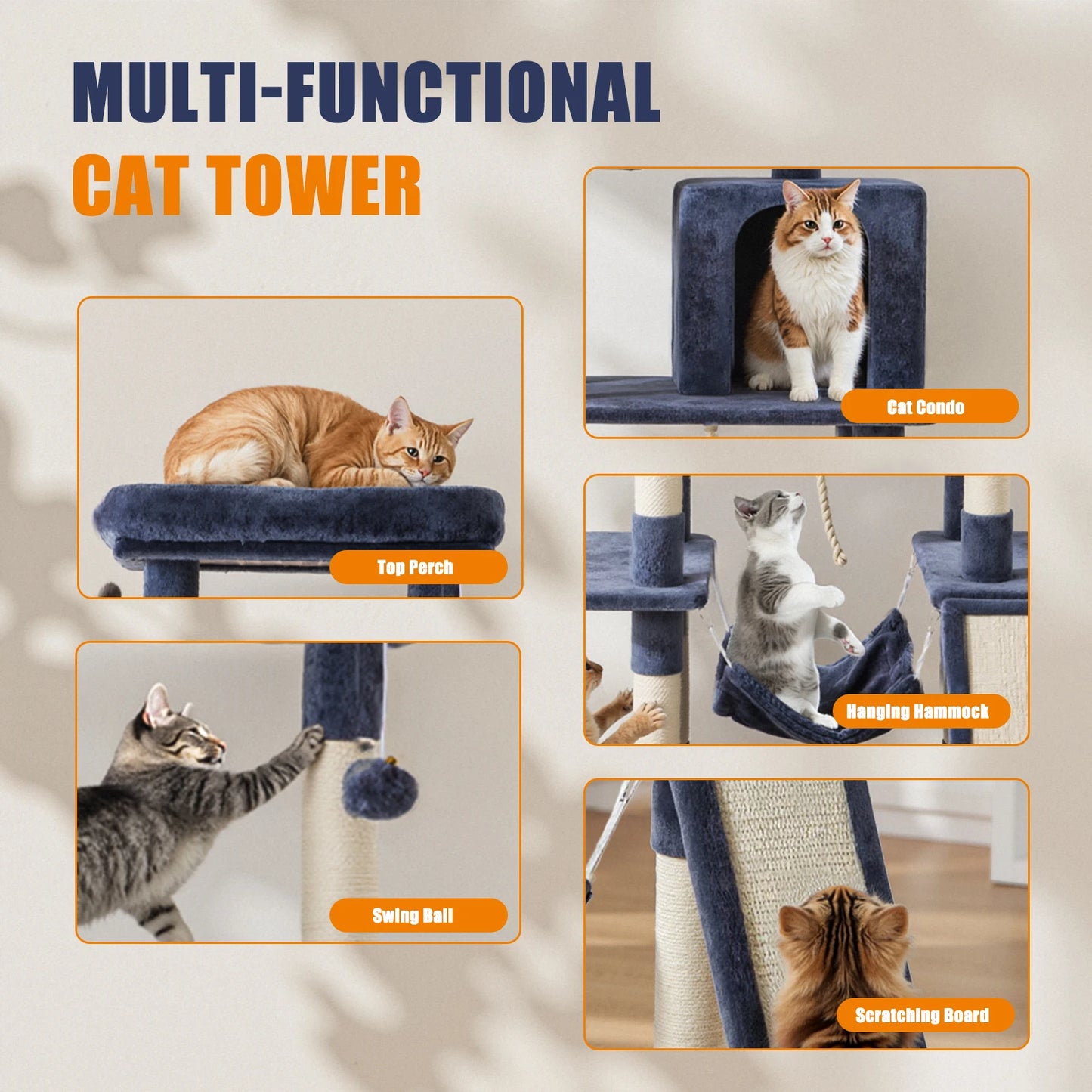 MCQ Cat Tree Tower Multi Level Scratching Posts With Condo