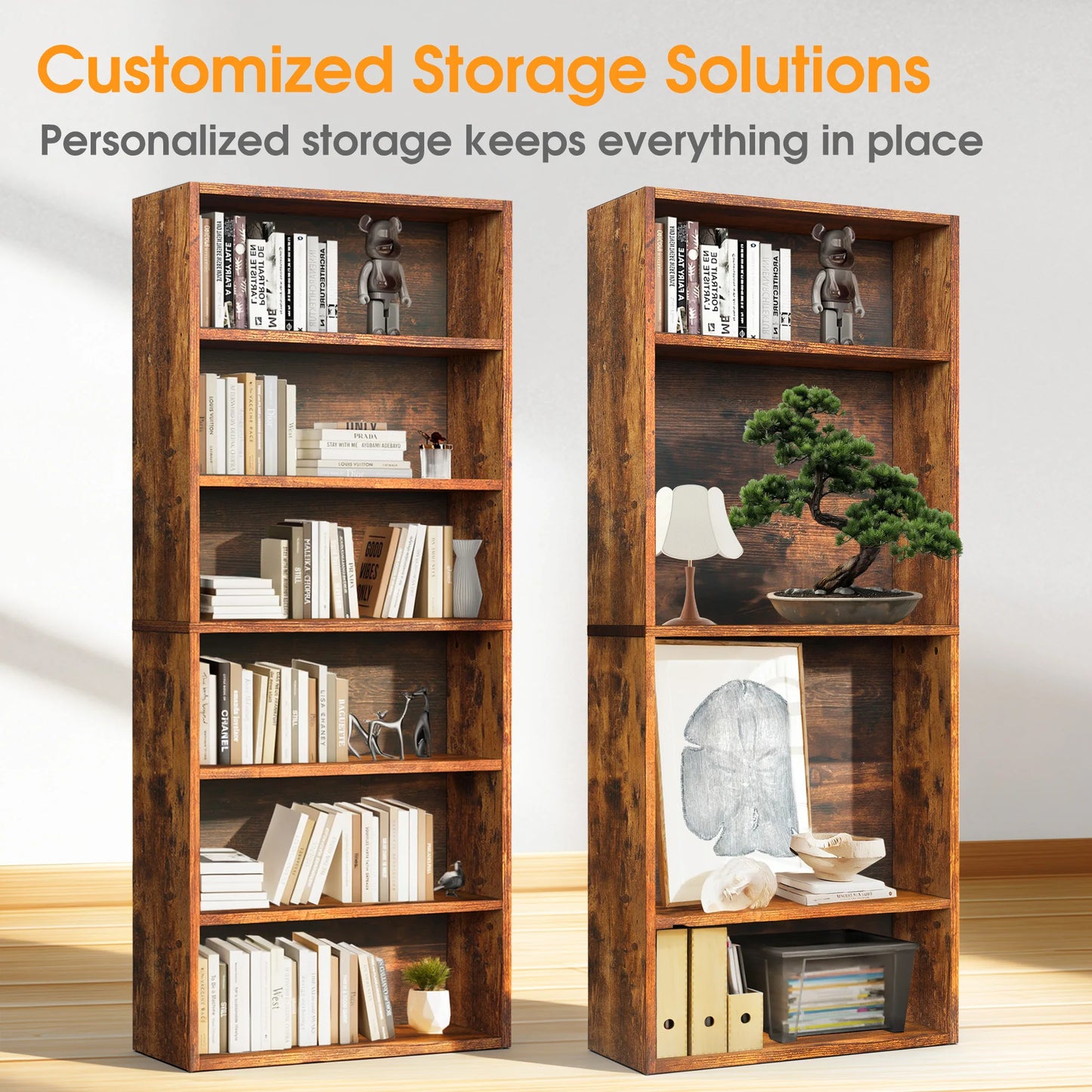 MCQ 6 Shelf Wooden Bookcase With Open Display And Storage