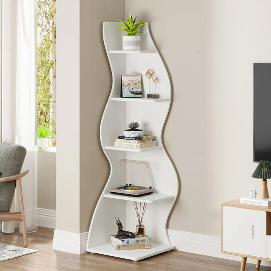 Tribesigns 5-Tier Corner Shelf Wall Bookcase and Plant Stand
