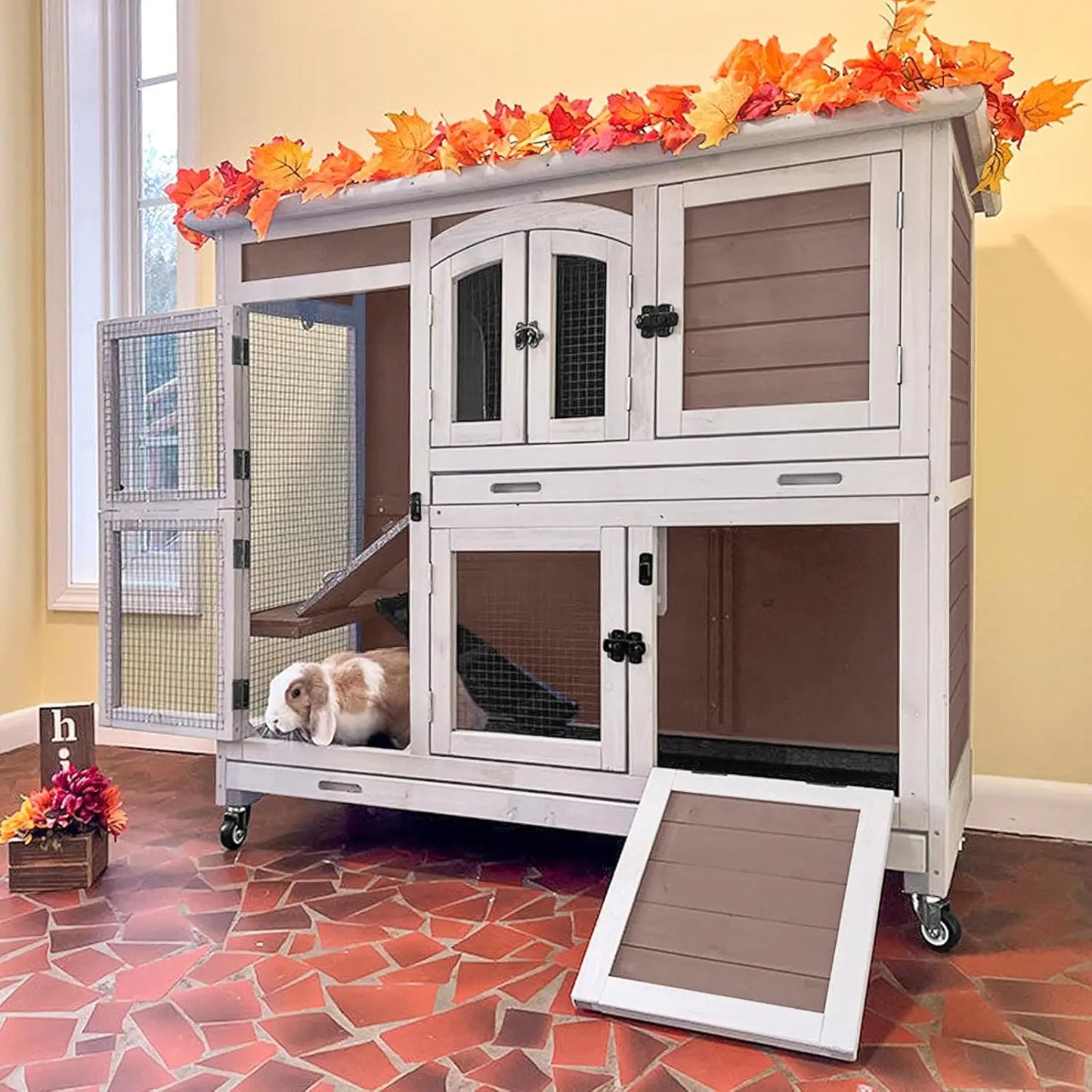 Rabbit Hutch Indoor Bunny House Guinea Pig Cage With Trays