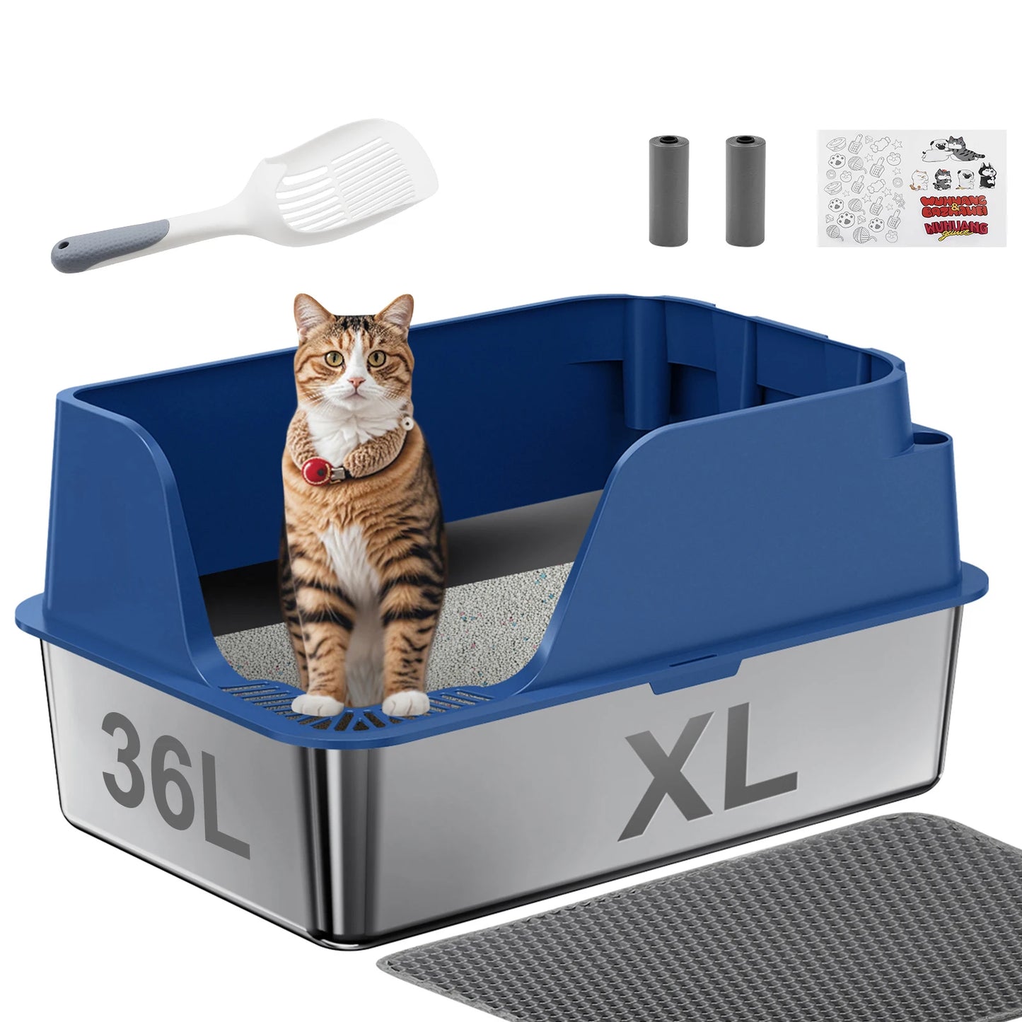 Stainless Steel Cat Litter Box Splashproof Leakproof