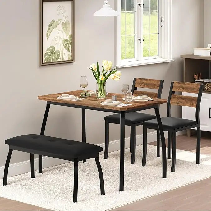 HiMISS Dining Table Set For Four With Chamfered Metal-Leg Frame