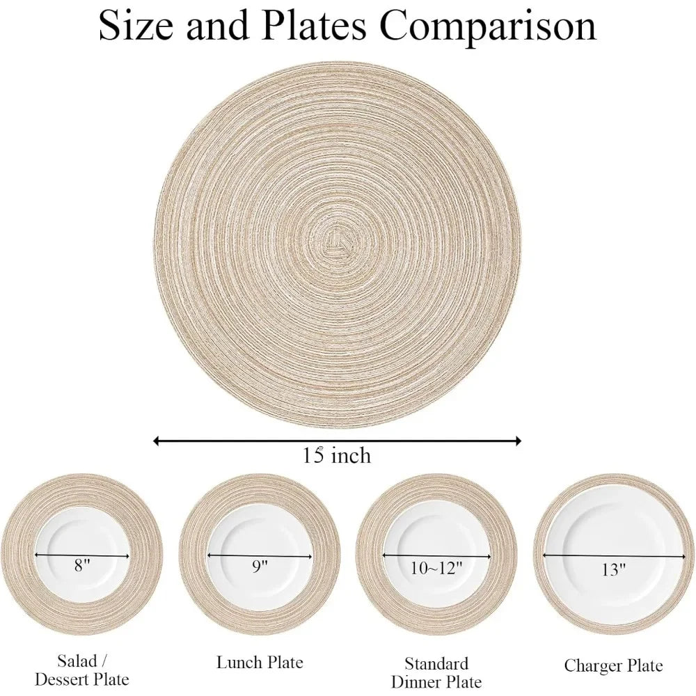 Round Braided Placemats Set of 6 Cotton Polyester Non Slip