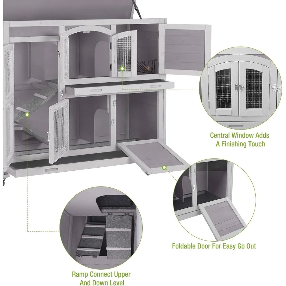 Rabbit Hutch Indoor Outdoor Bunny House On Wheels Durable