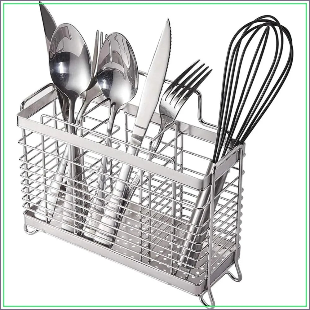 Stainless Steel Utensil Drying Rack With Divided Compartments