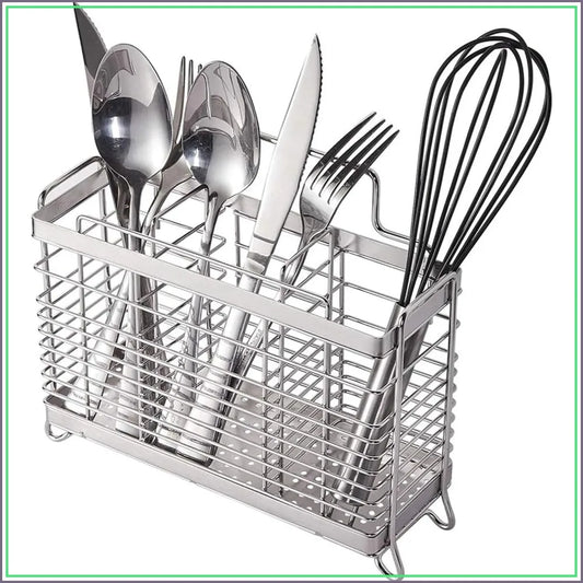 Stainless Steel Utensil Drying Rack With Divided Compartments