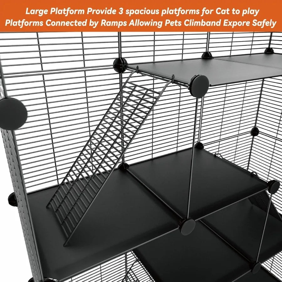 NONECN 3 Tier Indoor Wire Cat Cage With DIY Playpen