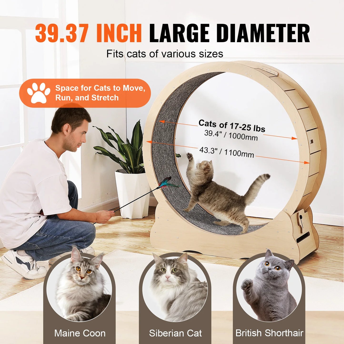 SucceBuy Wooden Cat Exercise Wheel For Indoor Running And Play