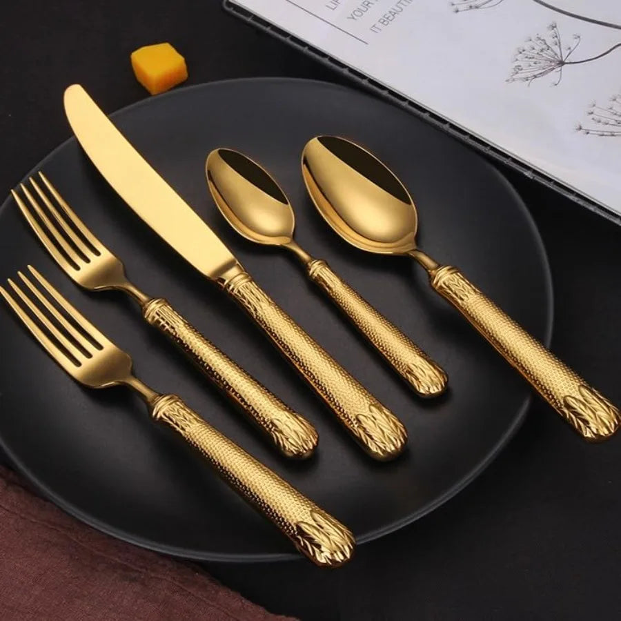 MDNG Gold Plated Flatware Set For Four Stainless Steel