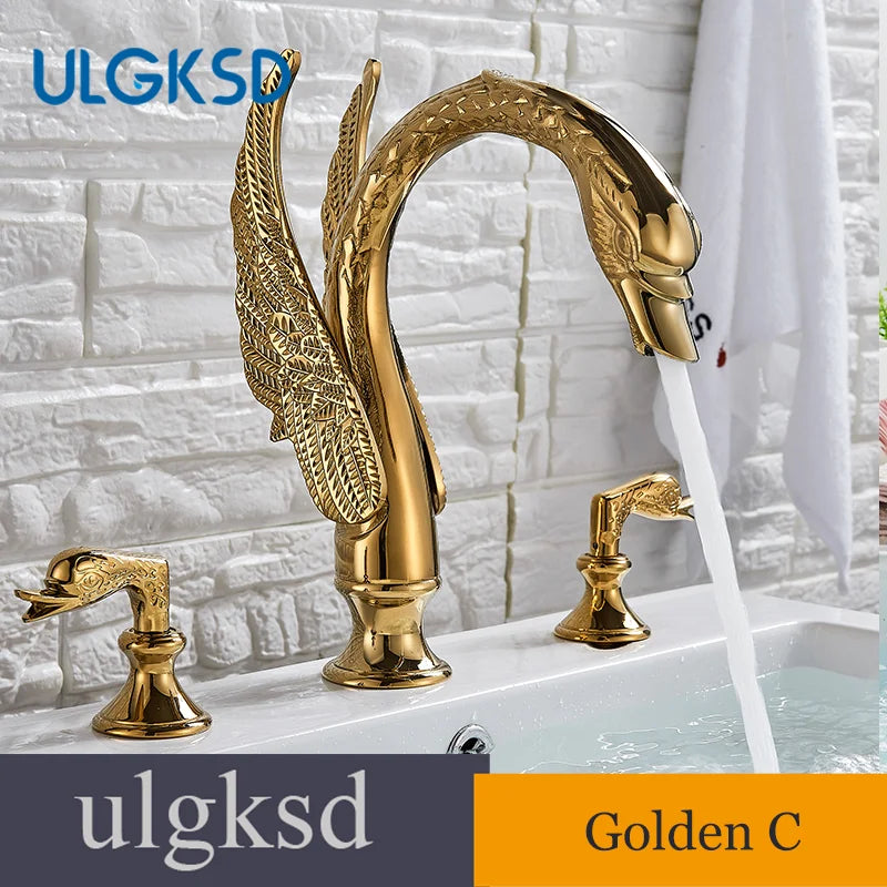 Ulgksd Swan Shape Bathroom Faucet With Crystal Handles Hot Cold