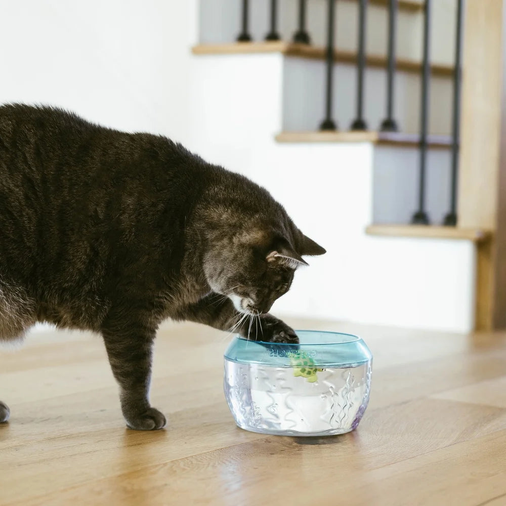 Interactive Cats Fish Bowl Toy With Swimming Electronic Fish Turtle