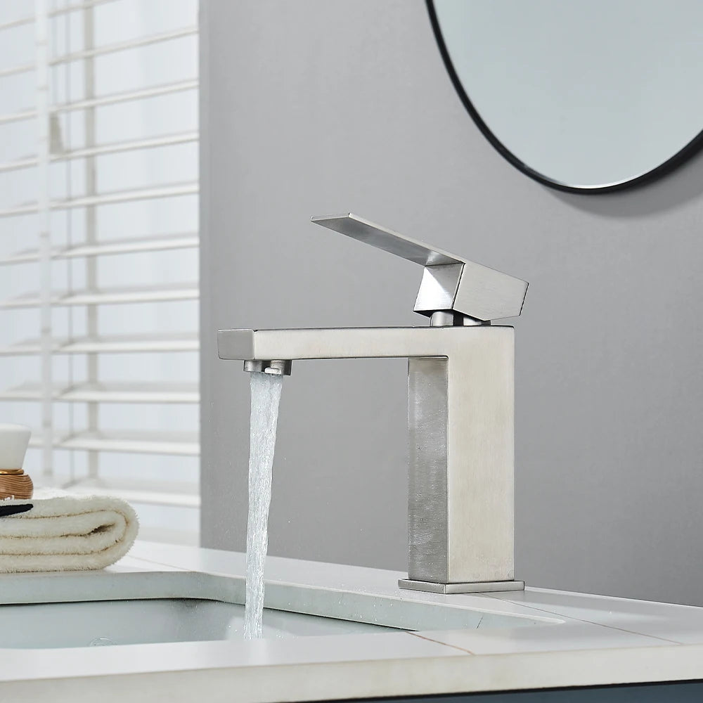 Onyzpily Deck Mounted Basin Faucet Stainless Steel Hot And Cold Water Mixer